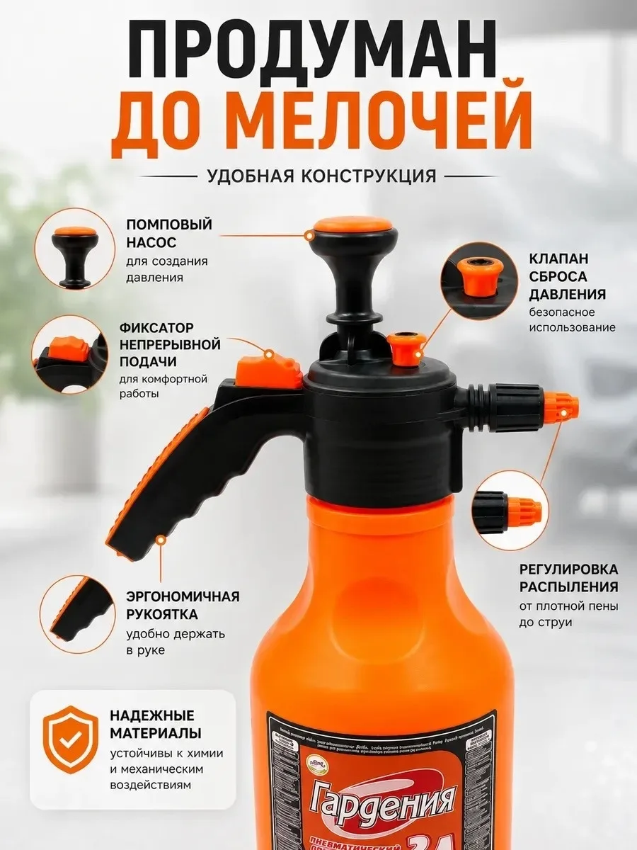 Пенообразователь помповый опрыскиватель для сада и авто — фото 3