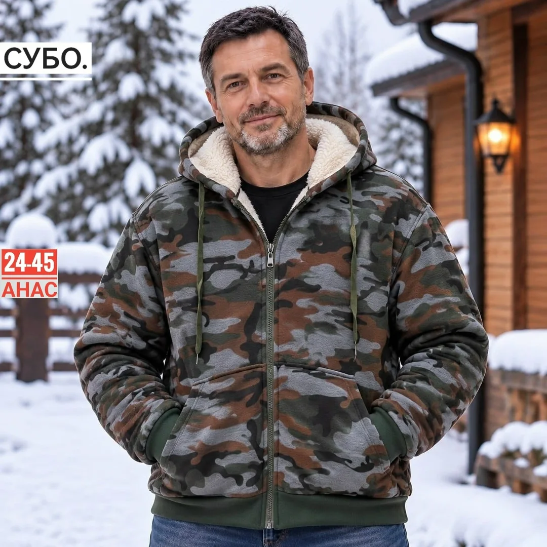Утеплённая флисовая толстовка с меховым воротником и капюшоном — фото 1