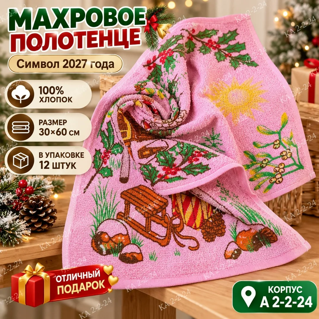 Яркое махровое полотенце из 100 хлопка с зимним дизайном — фото 3