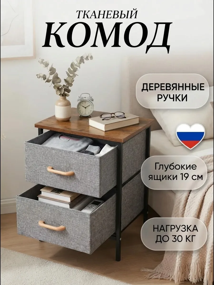 Металлический каркас с матовым покрытием, тканевые ящики с деревянными ручками — фото 5