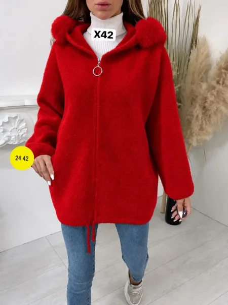 Кардиган с капюшоном и мехом отличной — фото 5
