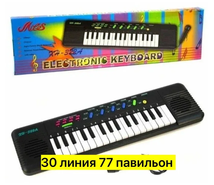 Игрушка-синтезатор из пластика с микрофоном, работает на батарейках — фото 1