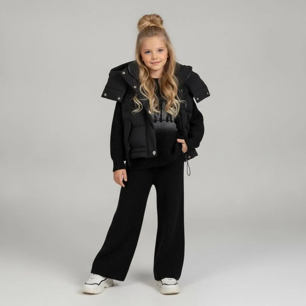 Крутой образ от Baby Club Тройка Вязаный костюм и безрукавка — фото 2