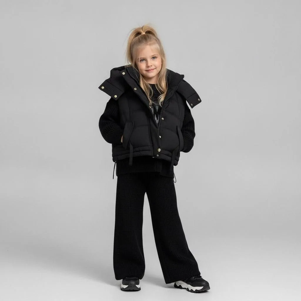 Крутой образ от Baby Club Тройка Вязаный костюм и безрукавка — фото 3