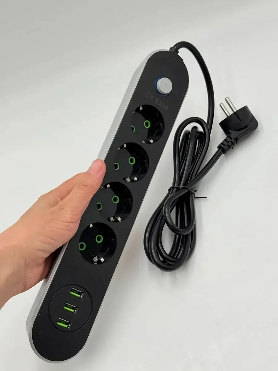 Удлинитель 4 розетки 2 м сетевой фильтр с USB — фото 5