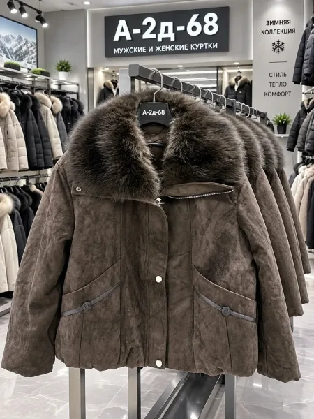 Тёплая стильная куртка из джинсы съёмным меховым воротником — фото 3