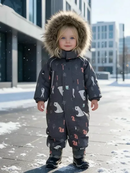 Детский зимний комбинезон Misha Lasiele с натуральным съёмным мехом Серый — фото 4