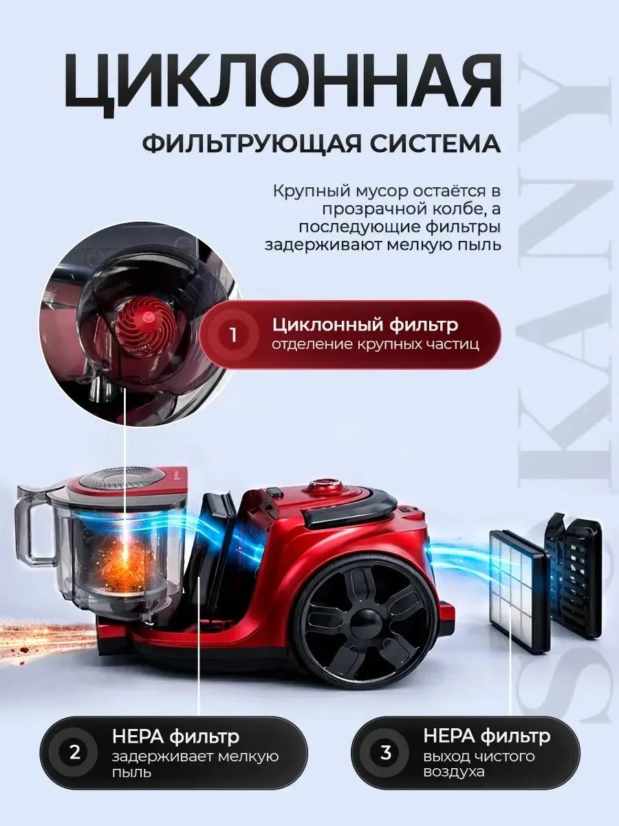 Пылесос для дома с контейнером бытовой мощный — фото 5