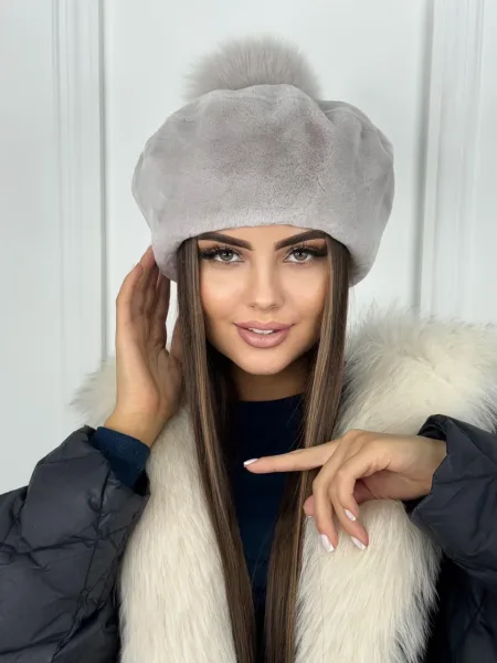 Меховой берет из экомеха Под норку качество — фото 9