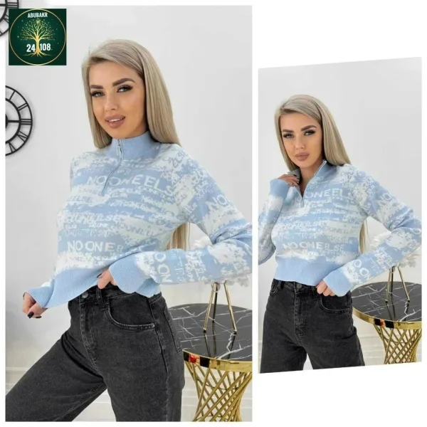 Свитер укороченный с принтом вязаный — фото 7