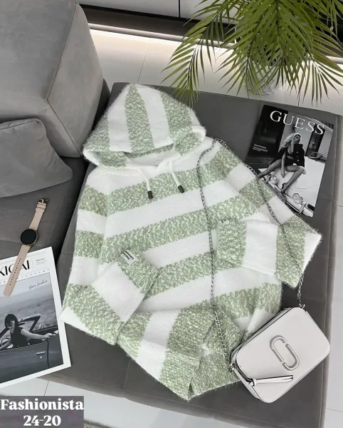 Свитер с капюшоном из смесовой ткани хлопок и полиэстер хлопок; Cotton; POLYESTER — фото 1