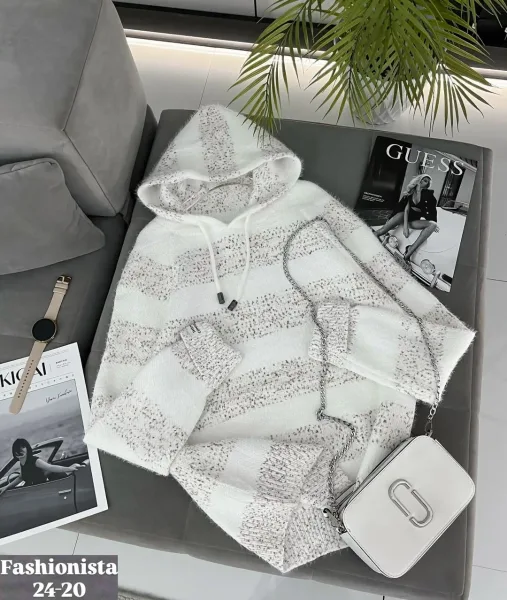 Свитер с капюшоном из смесовой ткани хлопок и полиэстер хлопок; Cotton; POLYESTER — фото 4