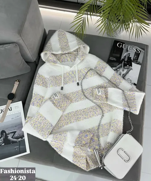 Свитер с капюшоном из смесовой ткани хлопок и полиэстер хлопок; Cotton; POLYESTER — фото 5