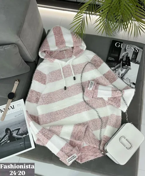 Свитер с капюшоном из смесовой ткани хлопок и полиэстер хлопок; Cotton; POLYESTER — фото 8