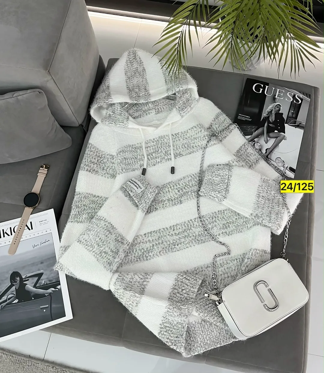 Свитер с капюшоном из смесовой ткани хлопок и полиэстер хлопок; Cotton; POLYESTER — фото 2