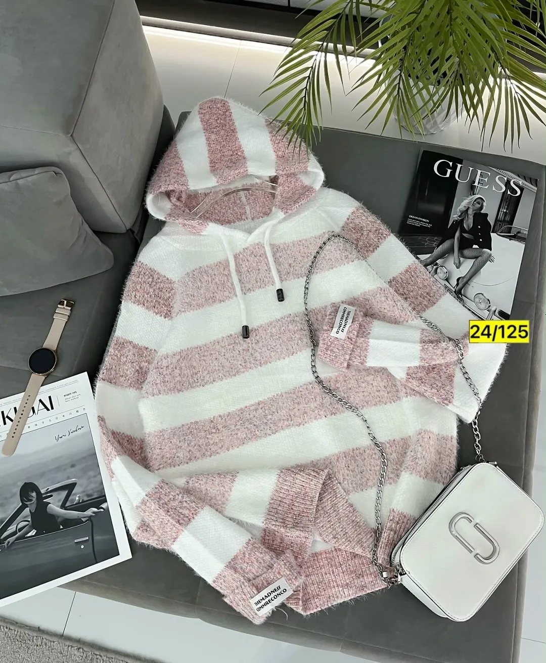 Свитер с капюшоном из смесовой ткани хлопок и полиэстер хлопок; Cotton; POLYESTER — фото 3