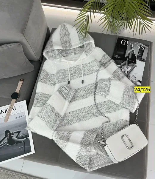 Свитер с капюшоном из смесовой ткани хлопок и полиэстер хлопок; Cotton; POLYESTER — фото 2