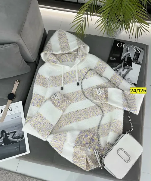 Свитер с капюшоном из смесовой ткани хлопок и полиэстер хлопок; Cotton; POLYESTER — фото 4