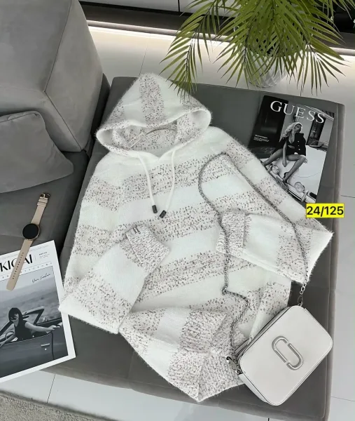 Свитер с капюшоном из смесовой ткани хлопок и полиэстер хлопок; Cotton; POLYESTER — фото 5