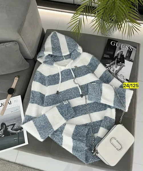 Свитер с капюшоном из смесовой ткани хлопок и полиэстер хлопок; Cotton; POLYESTER — фото 9