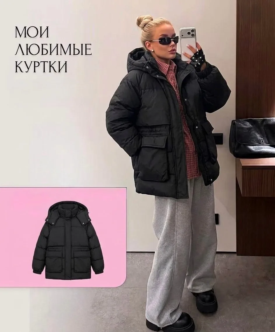 Дутая куртка в чёрном цвете — фото 1