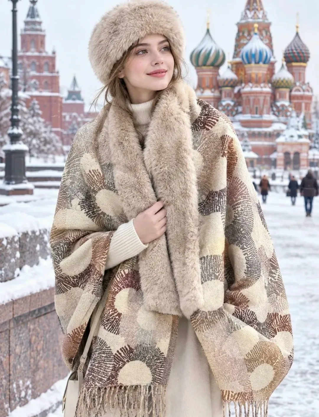Шарф палантин меховой плюшевый зимний из 100 кашемира — фото 5