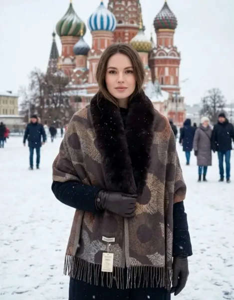 Шарф палантин меховой плюшевый зимний из 100 кашемира — фото 6
