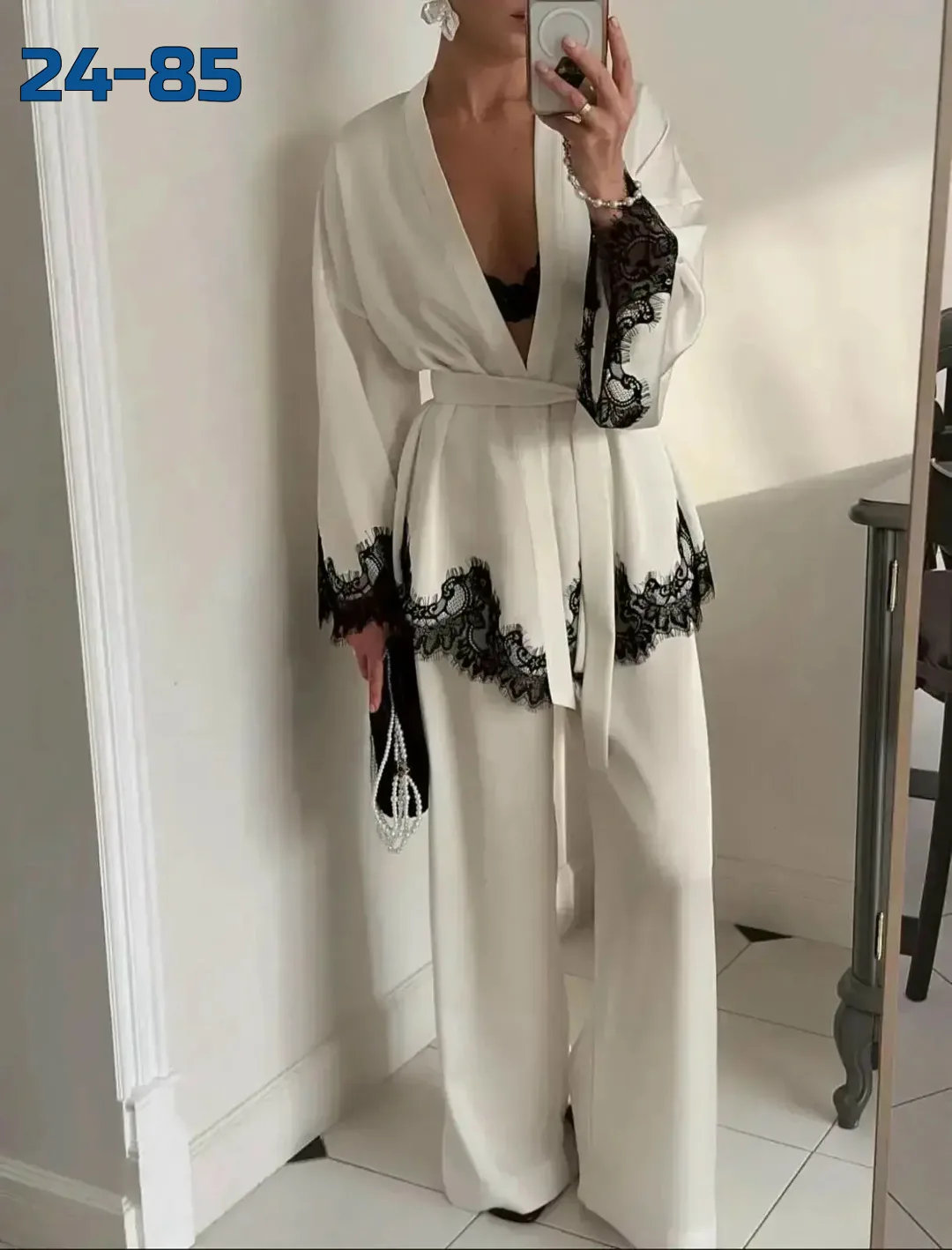 Элегантный костюм из роскошного шёлка Armani с изысканным кружевом Белый — фото 2