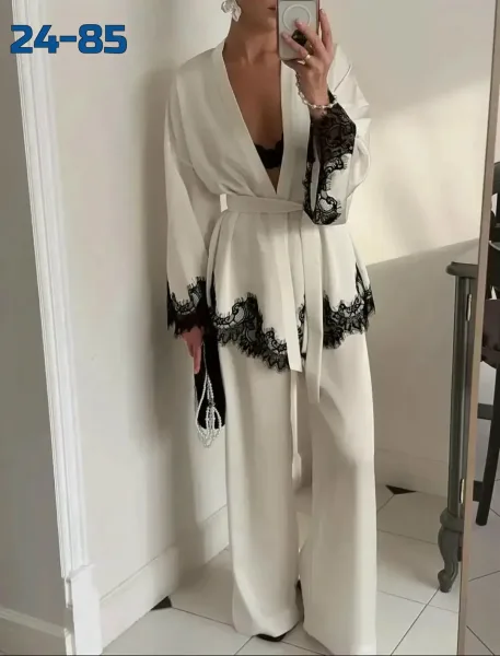 Элегантный костюм из роскошного шёлка Armani с изысканным кружевом Белый — фото 2