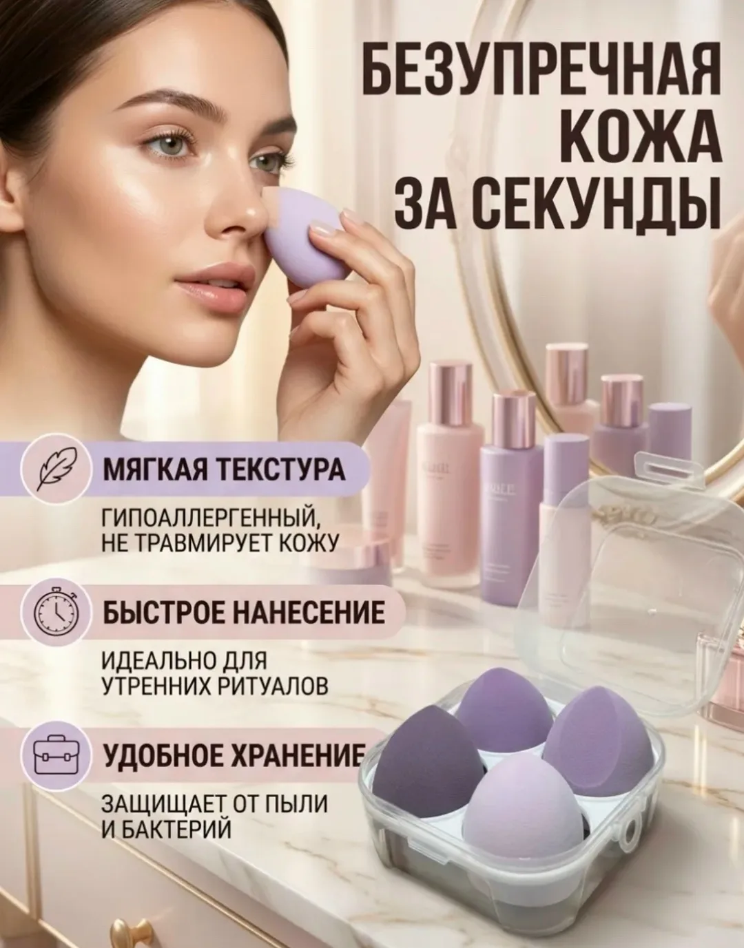 Набор из четырёх спонжей для нанесения тонального крема — фото 2