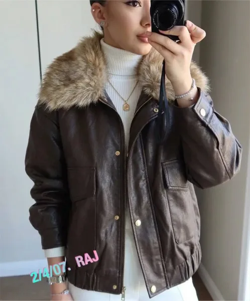 Кожаная куртка с внутренним фабричным мехом — фото 7