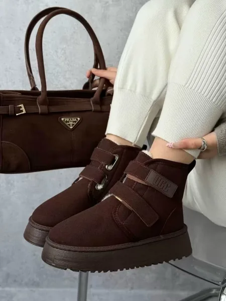 Зимние ботинки UGG на платформе из premium-материала — фото 3