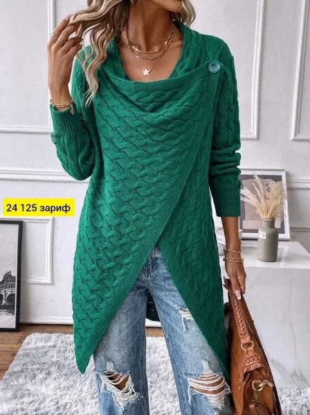 Женский вязаный свитер oversized-силуэта в популярном оттенке — фото 1