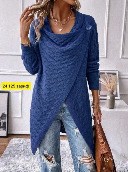 Женский вязаный свитер oversized-силуэта в популярном оттенке — фото 2