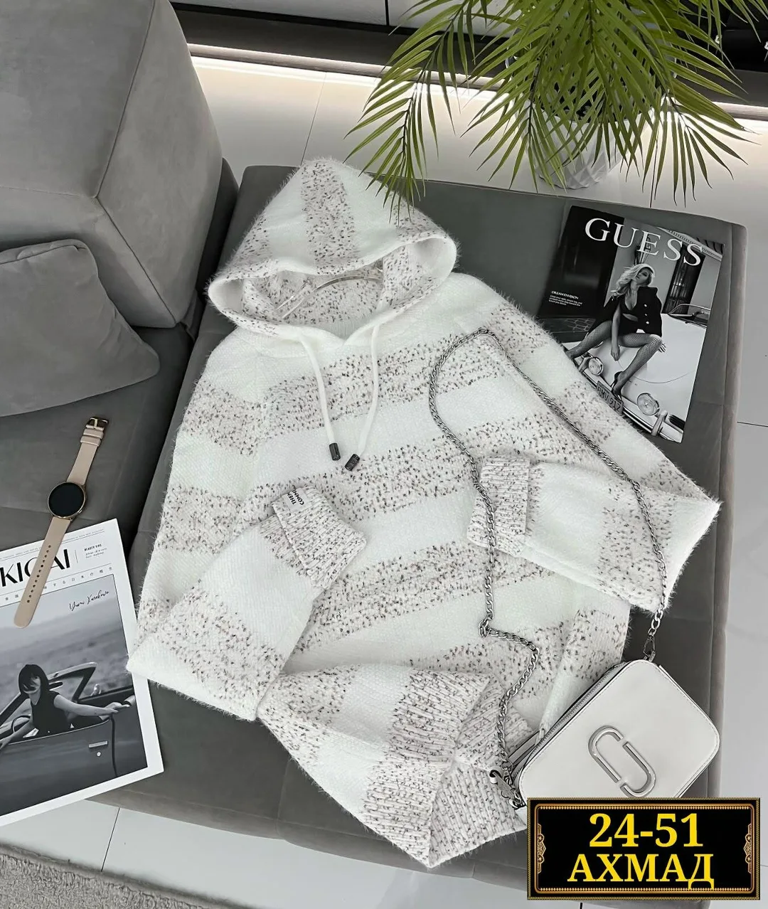 Свитер с капюшоном из смесовой ткани хлопок и полиэстер хлопок; Cotton; POLYESTER — фото 3