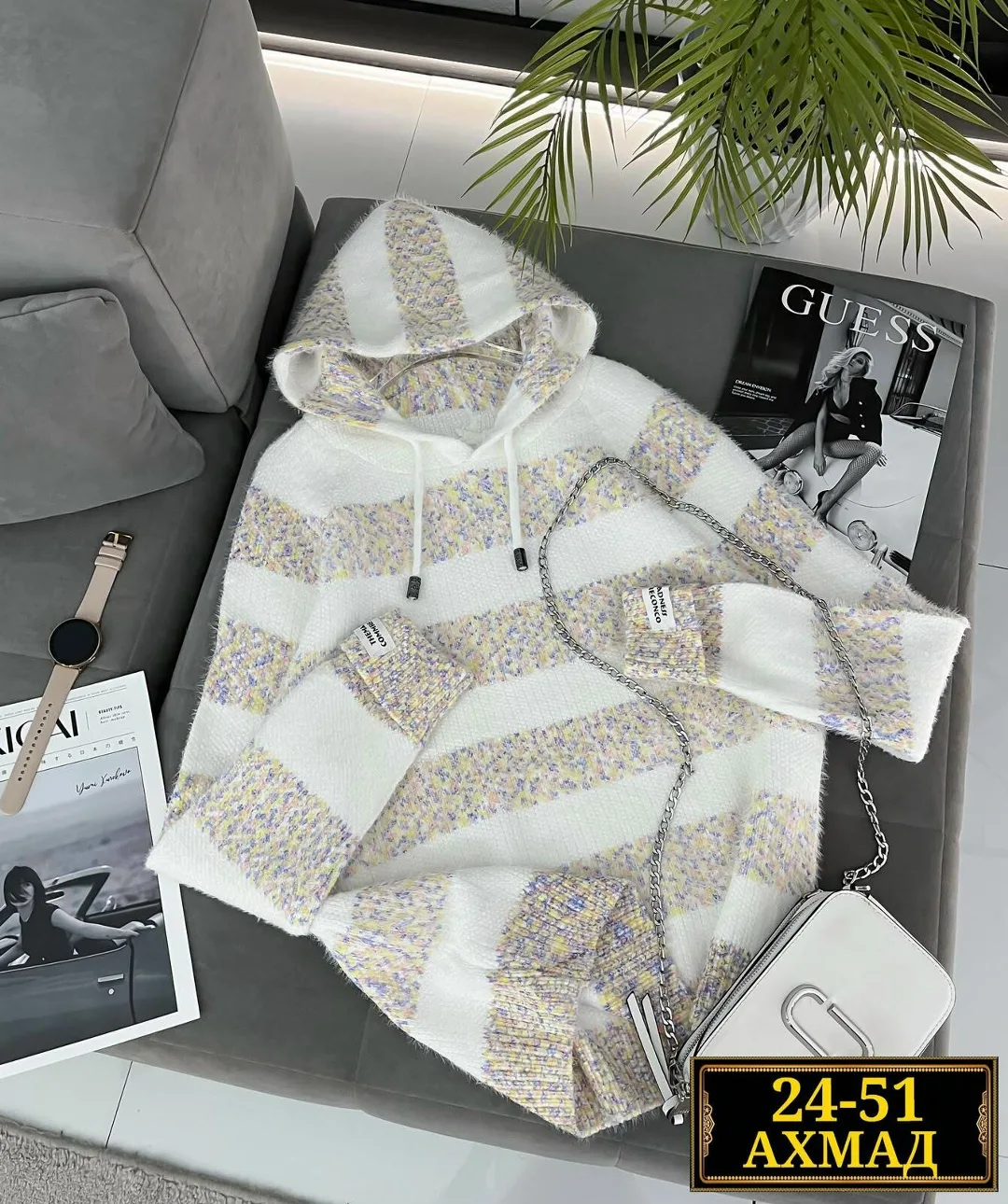 Свитер с капюшоном из смесовой ткани хлопок и полиэстер хлопок; Cotton; POLYESTER — фото 4