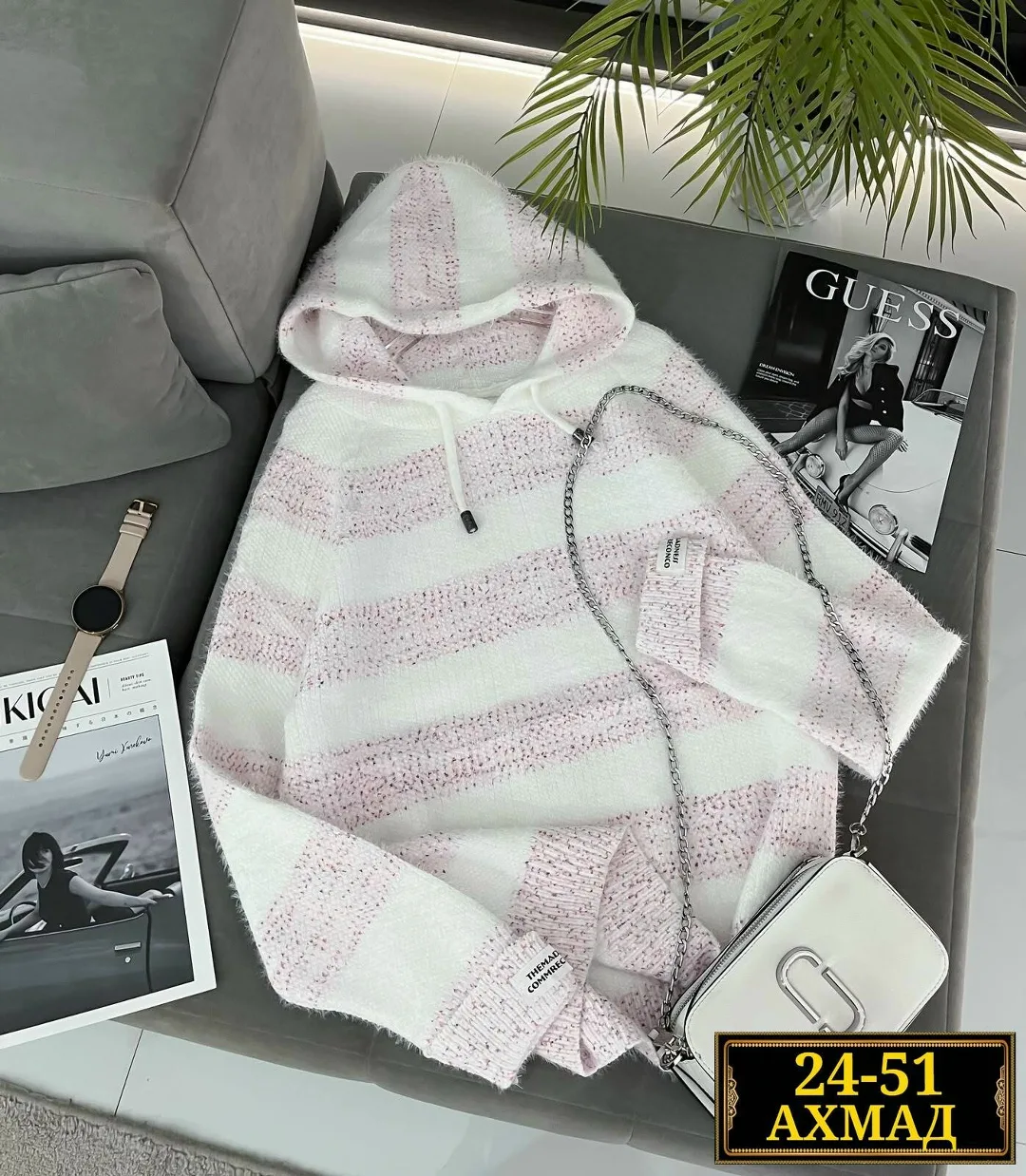 Свитер с капюшоном из смесовой ткани хлопок и полиэстер хлопок; Cotton; POLYESTER — фото 5