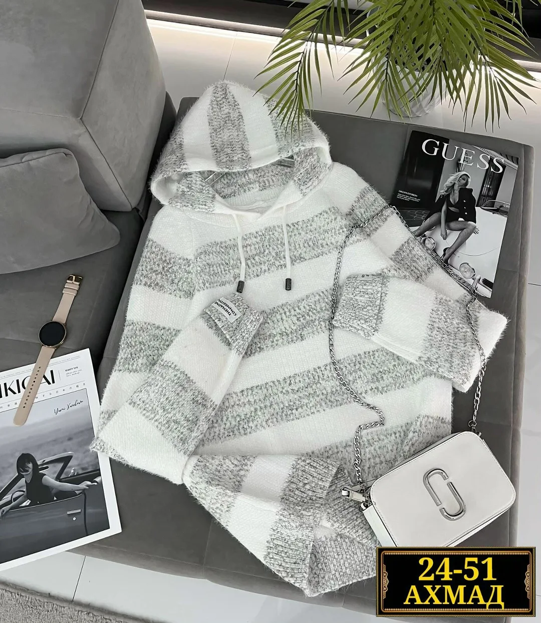 Свитер с капюшоном из смесовой ткани хлопок и полиэстер хлопок; Cotton; POLYESTER — фото 6