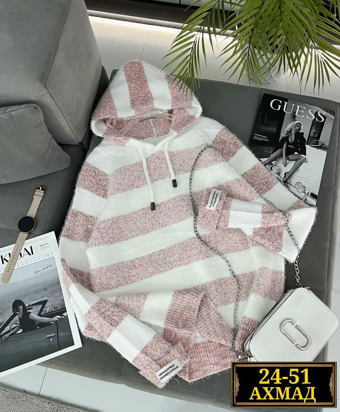 Свитер с капюшоном из смесовой ткани хлопок и полиэстер хлопок; Cotton; POLYESTER — фото 7