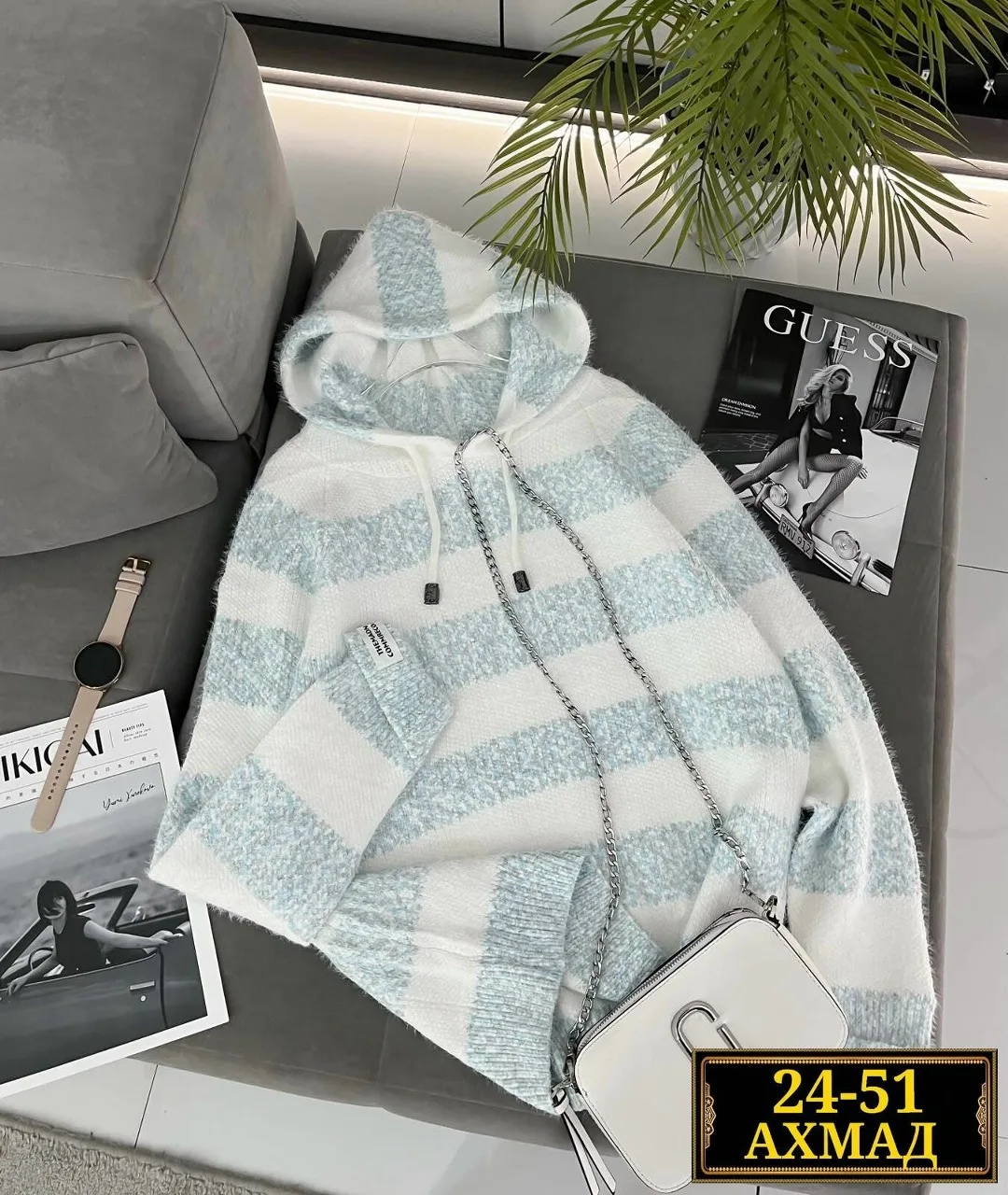 Свитер с капюшоном из смесовой ткани хлопок и полиэстер хлопок; Cotton; POLYESTER — фото 9