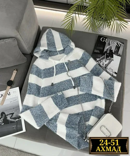 Свитер с капюшоном из смесовой ткани хлопок и полиэстер хлопок; Cotton; POLYESTER — фото 1