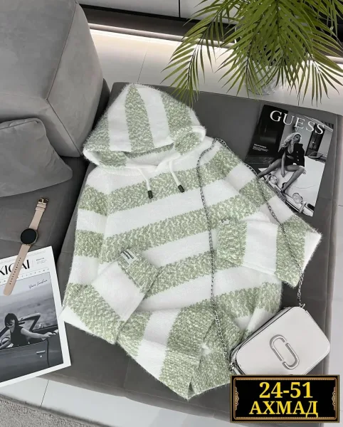Свитер с капюшоном из смесовой ткани хлопок и полиэстер хлопок; Cotton; POLYESTER — фото 2