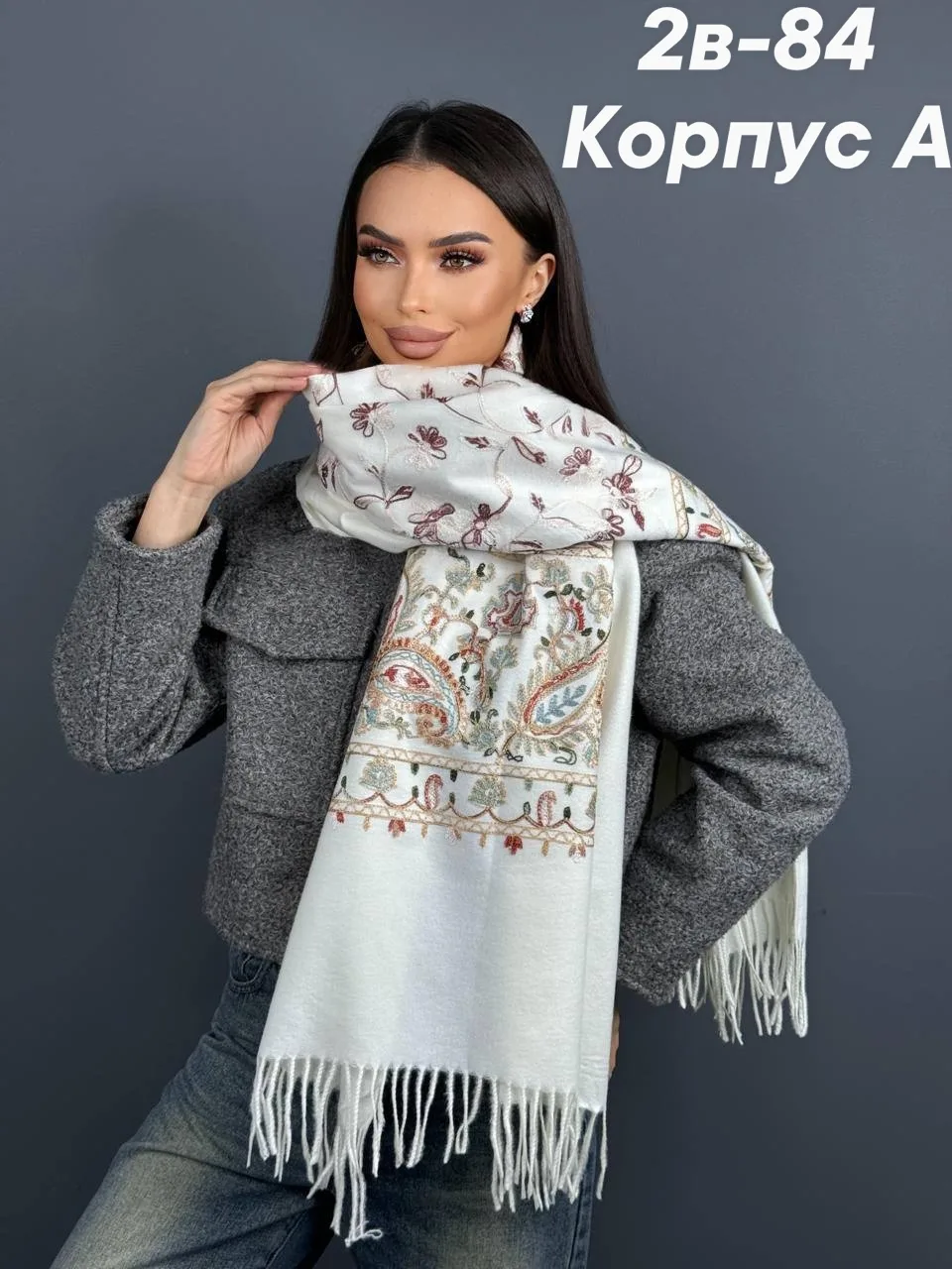 Шарф палантин зимний осенний из 100 кашемира — фото 3