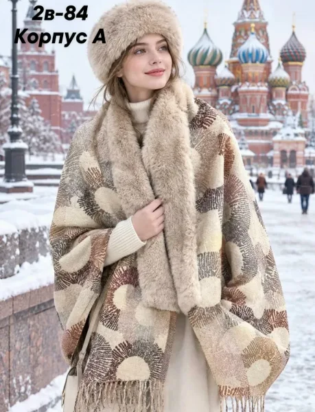 Шарф палантин меховой плюшевый зимний из 100 кашемира — фото 5