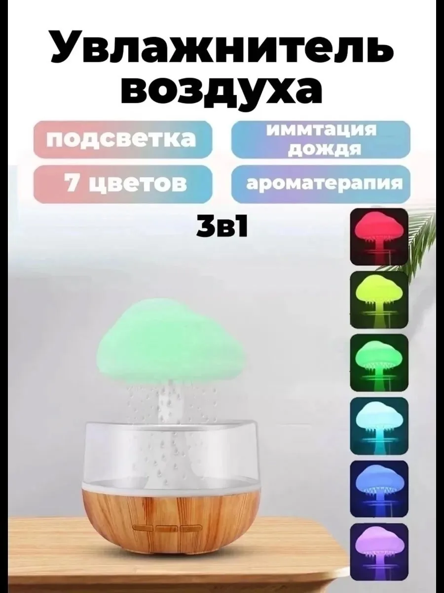 Увлажнитель воздуха с подсветкой гриб облако Белый — фото 3