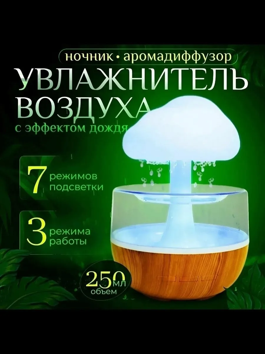 Увлажнитель воздуха с подсветкой гриб облако Белый — фото 10