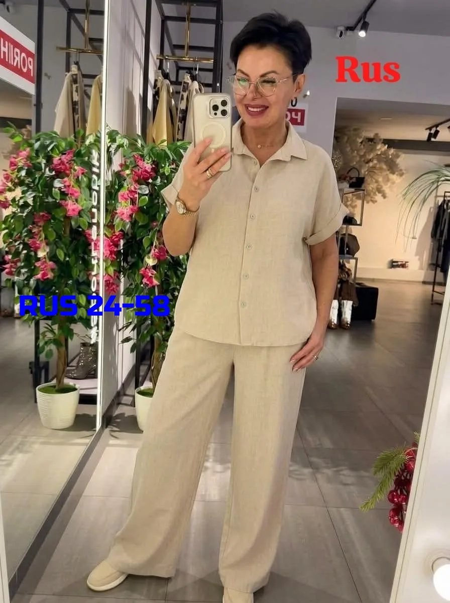 Свободный костюм-двойка из натурального льна — фото 5