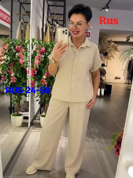 Свободный костюм-двойка из натурального льна — фото 5