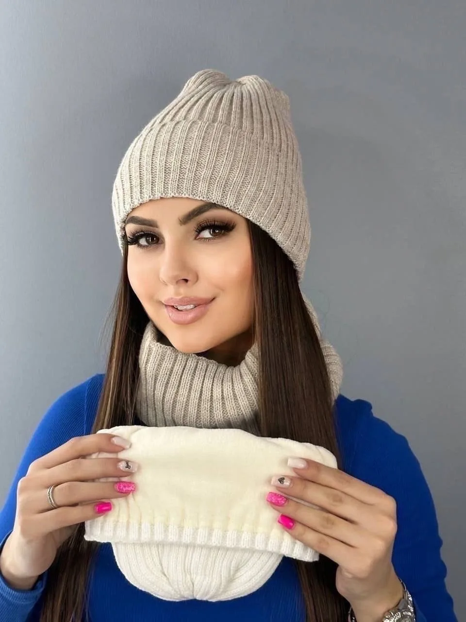 Шапка+снуд женские, шерсть и акрил — фото 11