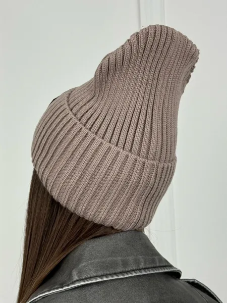 Женская шапка бини из смесовой ткани шерсть-акрил — фото 7